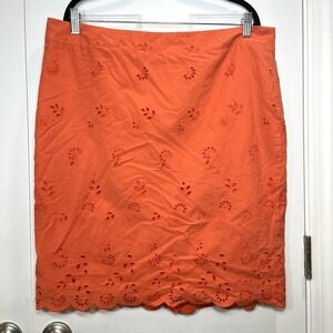 Ann Taylor Skirt Women's 16 Orange Knee Length Eyelet Scalloped Hem Lined